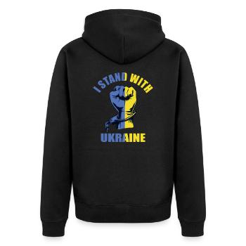 Support Ukraine with I STAND WITH UKRAINE - Unisex Premium Organic Zip Hoodie - black - Back - Nico (187cm)