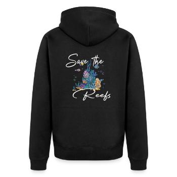 SAVE THE REEFS - Unisex Premium Organic Zip Hoodie - black - Back - Nico (187cm)