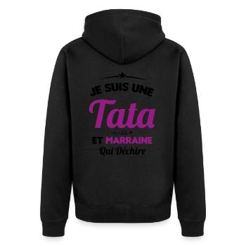 Je Suis Une Tata et Marraine Qui Déchire - Veste à capuche bio Premium Unisexe - noir - Dos - Nico (187cm)