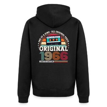 Original August 1966 56. Geburtstag Geschenk Fun - Unisex Premium Bio Zip Hoodie - Schwarz - Hinten - Nico (187cm)