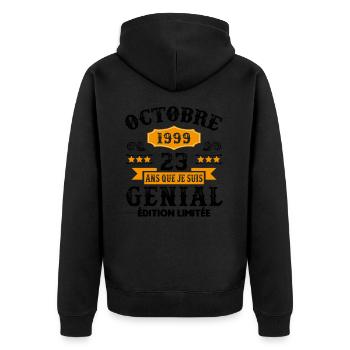 23 Ans Anniversaire Vintage Né(e) en Octobre 1999 - Veste à capuche bio Premium Unisexe - noir - Dos - Nico (187cm)