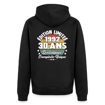 Cadeau 30 ans d'excellence / Édition limitée 1992 - Veste à capuche bio Premium Unisexe - noir - Dos - Nico (187cm)