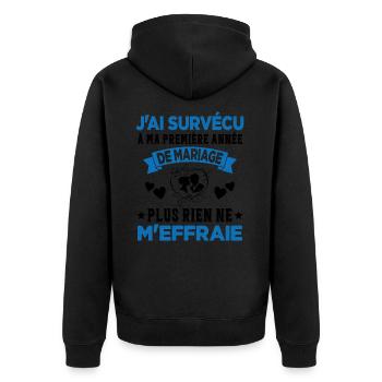 Ma Première Année De Mariage Humour Cadeau - Veste à capuche bio Premium Unisexe - noir - Dos - Nico (187cm)
