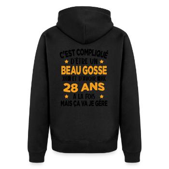 Beau gosse et d'avoir 28 ans Cadeau d'anniversaire - Veste à capuche bio Premium Unisexe - noir - Dos - Nico (187cm)