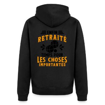 Pétanque Retraite Pétanque Enfin Retraité Pétanque - Veste à capuche bio Premium Unisexe - noir - Dos - Nico (187cm)