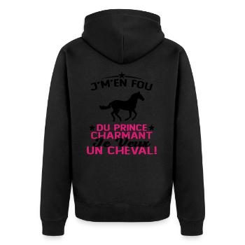J'm'en Fou Du Prince Charmant Je Veux Un Cheval - Veste à capuche bio Premium Unisexe - noir - Dos - Nico (187cm)