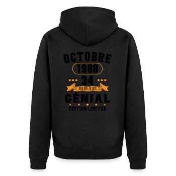 34 Ans Anniversaire Vintage Né(e) en Octobre 1988 - Veste à capuche bio Premium Unisexe - noir - Dos - Nico (187cm)