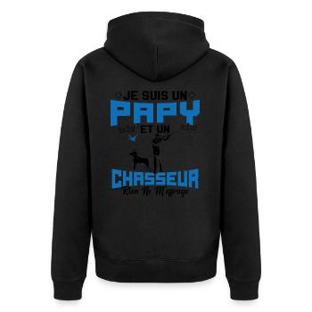 Papy et Chasseur Humour Cadeau - Veste à capuche bio Premium Unisexe - noir - Dos - Nico (187cm)