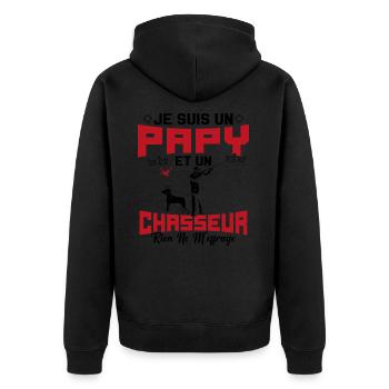 Papy et Chasseur Humour Cadeau - Veste à capuche bio Premium Unisexe - noir - Dos - Nico (187cm)