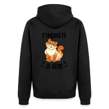 T'inquiète Je Gère Cadeau Humour - Veste à capuche bio Premium Unisexe - noir - Dos - Nico (187cm)