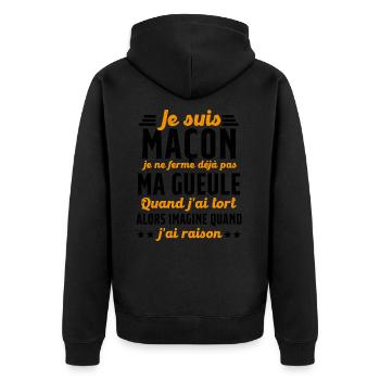 Maçon humour je ne ferme pas ma gueule maçonnerie - Veste à capuche bio Premium Unisexe - noir - Dos - Nico (187cm)