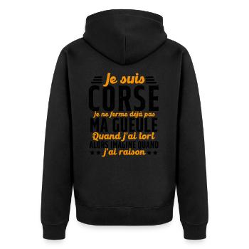 Corse je ne ferme pas ma gueule cadeau humour - Veste à capuche bio Premium Unisexe - noir - Dos - Nico (187cm)