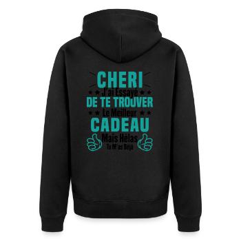 Chéri Saint Valentin Amour Couple Humour - Veste à capuche bio Premium Unisexe - noir - Dos - Nico (187cm)