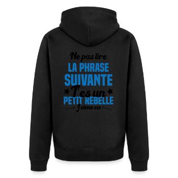 Ne pas lire la phrase suivante - Veste à capuche bio Premium Unisexe - noir - Dos - Nico (187cm)