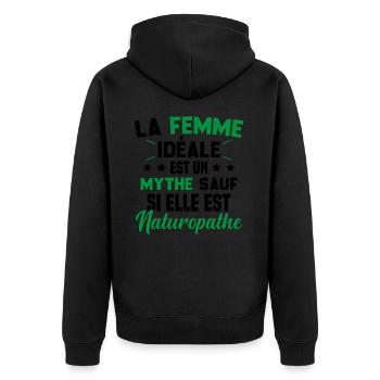 La femme idéale est un mythe sauf naturopathe - Veste à capuche bio Premium Unisexe - noir - Dos - Nico (187cm)