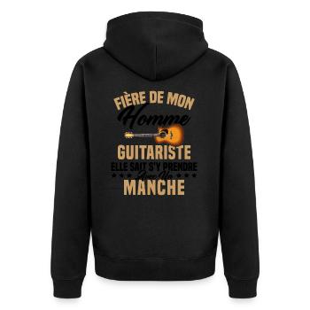 Fier de ma femme guitariste manche - Veste à capuche bio Premium Unisexe - noir - Dos - Nico (187cm)