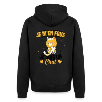 Je m'en fous Je suis un Chat Humour Chat Chaton - Veste à capuche bio Premium Unisexe - noir - Dos - Nico (187cm)