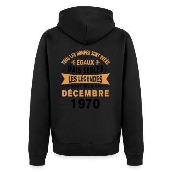 Les légendes sont nées en Décembre 1970 Cadeau - Veste à capuche bio Premium Unisexe - noir - Dos - Nico (187cm)