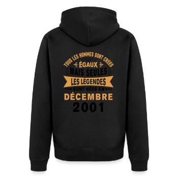 Les légendes sont nées en Décembre 2001 Cadeau - Veste à capuche bio Premium Unisexe - noir - Dos - Nico (187cm)