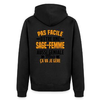 sage-femme et géniale mais ça va je gère - Veste à capuche bio Premium Unisexe - noir - Dos - Nico (187cm)