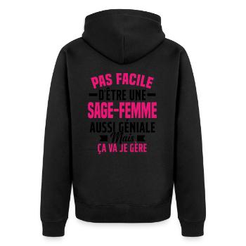 sage-femme et géniale mais ça va je gère - Veste à capuche bio Premium Unisexe - noir - Dos - Nico (187cm)