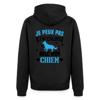 je peux pas j'ai câlins avec mon chien humour - Veste à capuche bio Premium Unisexe - noir - Dos - Nico (187cm)