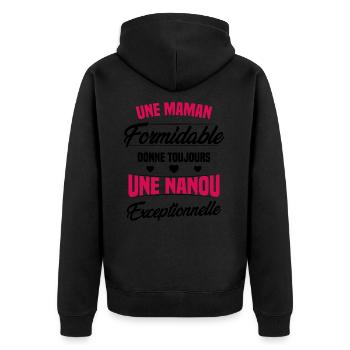 Une Maman Formidable donne Nanou Exceptionnelle - Veste à capuche bio Premium Unisexe - noir - Dos - Nico (187cm)