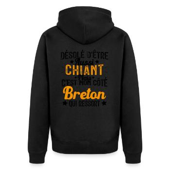 Désolé d'être Chiant c'est mon côté Breton - Veste à capuche bio Premium Unisexe - noir - Dos - Nico (187cm)