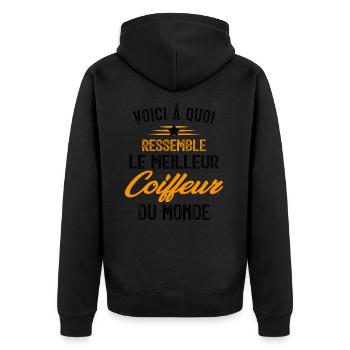 Voici à quoi ressemble le meilleur Coiffeur - Veste à capuche bio Premium Unisexe - noir - Dos - Nico (187cm)