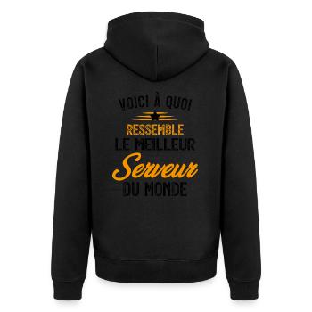 Voici à quoi ressemble le meilleur Serveur - Veste à capuche bio Premium Unisexe - noir - Dos - Nico (187cm)