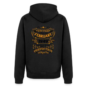 Vintage Nées En Février 1949 Cadeau D'anniversaire - Veste à capuche bio Premium Unisexe - noir - Dos - Nico (187cm)