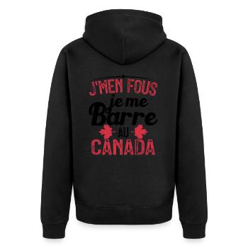 J'men fous je me barre au canada - Veste à capuche bio Premium Unisexe - noir - Dos - Nico (187cm)