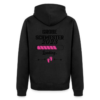 Annoncer une grossesse Grande sœur 2023 - Veste à capuche bio Premium Unisexe - noir - Dos - Nico (187cm)