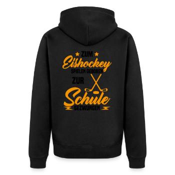 Né pour jouer au hockey forcé d’aller à l’école - Veste à capuche bio Premium Unisexe - noir - Dos - Nico (187cm)