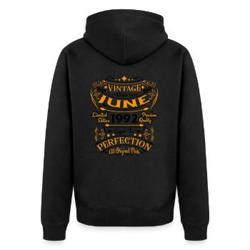 June 1992 Vintage Born in June 1992 Anniversary - Unisex Premium Organic Zip Hoodie - black - Back - Nico (187cm)