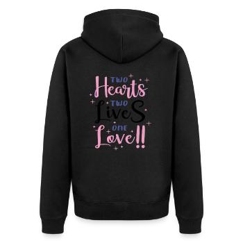 Zwei Herzen, zwei Leben, eine Liebe - Unisex Premium Bio Zip Hoodie - Schwarz - Hinten - Nico (187cm)