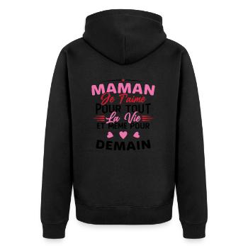 Maman je t'aime Mère Bébé Naissance Amour - Veste à capuche bio Premium Unisexe - noir - Dos - Nico (187cm)