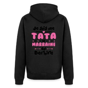 Je Suis Une Tata et Marraine Qui Déchire - Veste à capuche bio Premium Unisexe - noir - Dos - Nico (187cm)