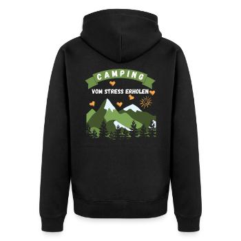 Camping vom Stress erholen - Unisex Premium Bio Zip Hoodie - Schwarz - Hinten - Nico (187cm)