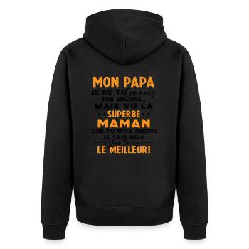 Annonce grossesse Cadeau Futur Papa Future Maman - Veste à capuche bio Premium Unisexe - noir - Dos - Nico (187cm)