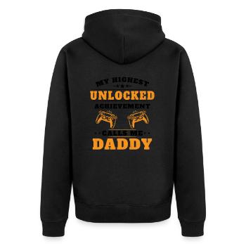 Meine höchste freigeschaltete Errungenschaft nennt mich Opa - Unisex Premium Bio Zip Hoodie - Schwarz - Hinten - Nico (187cm)