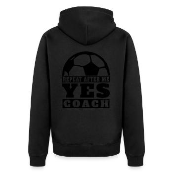 Wiederhole nach mir Ja Trainer Fußballspieler Sport - Unisex Premium Bio Zip Hoodie - Schwarz - Hinten - Nico (187cm)