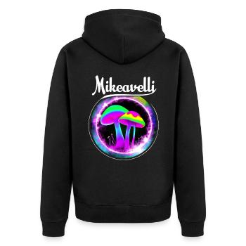 Mikeavelli Pilz - Unisex Premium Bio Zip Hoodie - Schwarz - Hinten - Nico (187cm)