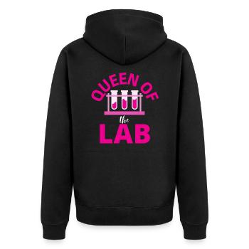 Königin des Labors, Königin des Labors - Unisex Premium Bio Zip Hoodie - Schwarz - Hinten - Nico (187cm)