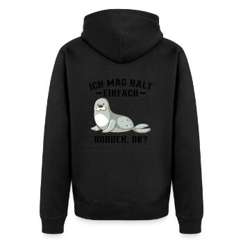 Robbe - Ich mag halt einfach Robben Ok? - Unisex Premium Bio Zip Hoodie - Schwarz - Hinten - Nico (187cm)
