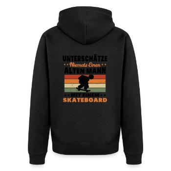 Unterschätze niemals einen alten Mann Skateboard - Unisex Premium Bio Zip Hoodie - Schwarz - Hinten - Nico (187cm)