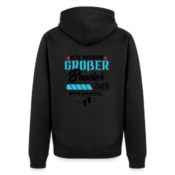 Ich werde Großer Bruder 2025 - Unisex Premium Bio Zip Hoodie - Schwarz - Hinten - Nico (187cm)