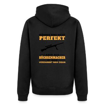 Jagdwaffen Sportwaffen Büchsenmacher - Unisex Premium Bio Zip Hoodie - Schwarz - Hinten - Nico (187cm)
