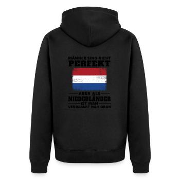 Holland Niederlande Niederländer Niederländisches - Unisex Premium Bio Zip Hoodie - Schwarz - Hinten - Nico (187cm)