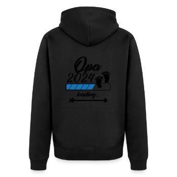 Opa in 2024 bitte warten - Unisex Premium Bio Zip Hoodie - Schwarz - Hinten - Nico (187cm)